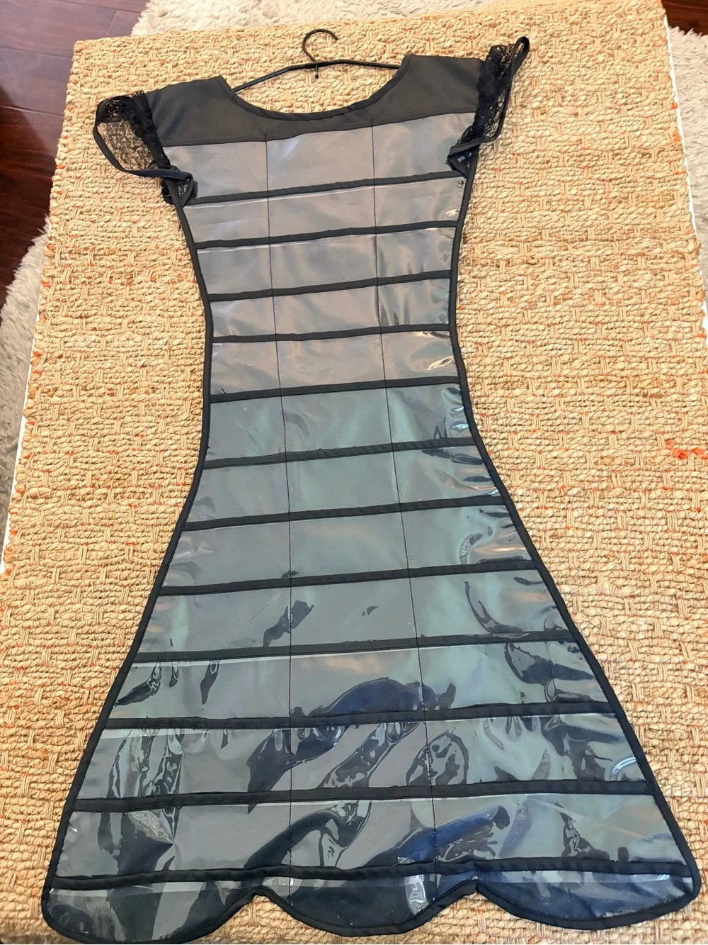 Clear Black Hanging Jewelry Organizer Dress with Lace Accents